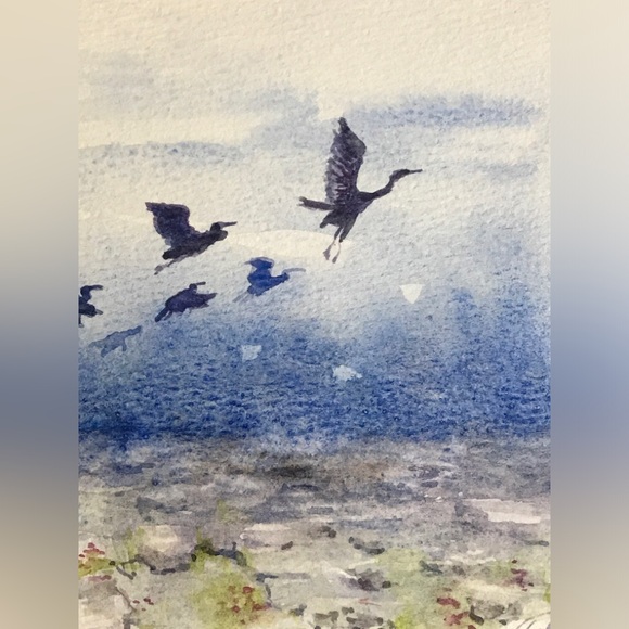 Original Watercolor Painting Blue heron art Birds Flight Home decor Artettina - Picture 2 of 7